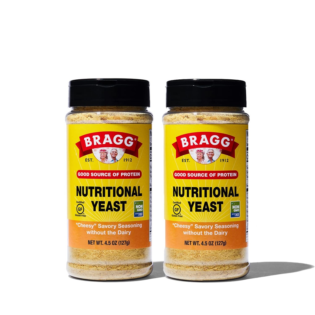 Bragg Premium Nutritional Yeast Seasoning - Vegan, Gluten Free – Good Source of Protein & Vitamins – Nutritious Savory Parmesan Cheese Substitute (Original, 4.5 Ounce (Pack of 2))