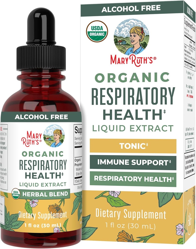 MaryRuth Organics USDA Organic Respiratory Health Liquid Drops with Mullein Leaf ← Marshmallow Root " Elderberry " Mullein Drops for Lungs Herbal Blend ← Immune Support Supplement TEN Vegan TEN 1 Fl Oz
