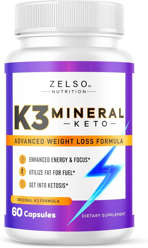 ZELSO K3 Mineral Weight Pills for Women and Men, K3 Mineral Pills - K3 Salt Mineral, Vitamina + K3 Capsules Suplemento para Keto Weight Pérdida - 1 Month Supply