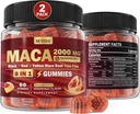 2 Pack Sugar Free Maca Root Gummies 2000mg with Ashwagandha, Tribulus Terrestris, Rhodiola, Panax Ginseng, L Arginine & L Tyrosine - Organic Black Red Yellow Maca Root for Women Men Energy Support