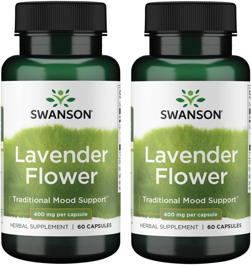 Swanson Lavender Flower - Suplemento Herbal Promoción de la Mood Support Tradicional - May Promote Relaxation & Steady Nerves - (60 Capsules, 400 mg cada uno) (2 Pack)