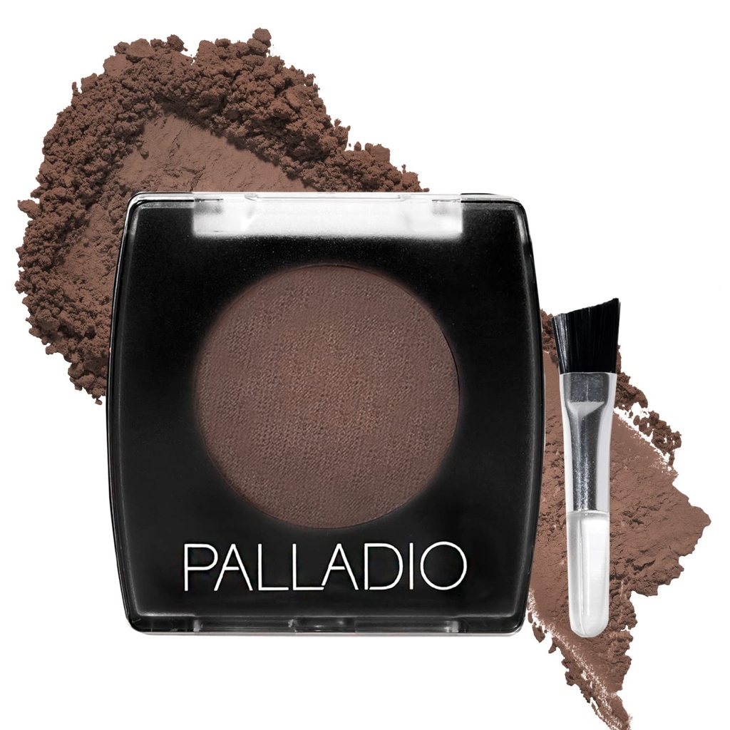 Palladio Brow Powder for Eyebrows, Soft and Natural Eyebrow Powder with Jojoba Oil " Shea Butter, Helps Enhance " Define Brows, Compact Size for Purse or Travel, Includes Applicator Brush, Dark Brown