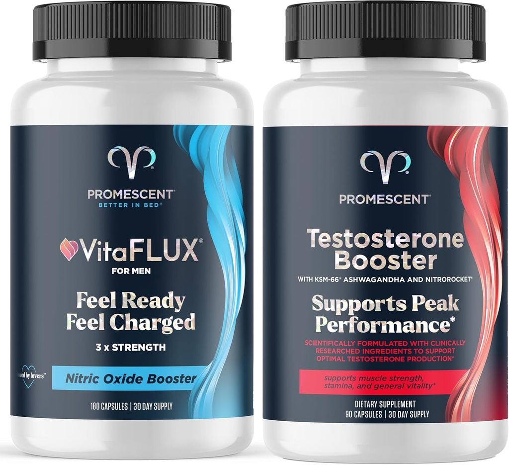 Promescent VitaFLUX Nitric Oxide Supplement, L Arginine l Quality Citrulline Supplements for Men + Testosterone Booster for Men Supplement w/Tongkat Ali (LongJack), KSM-66 Ashwagandha