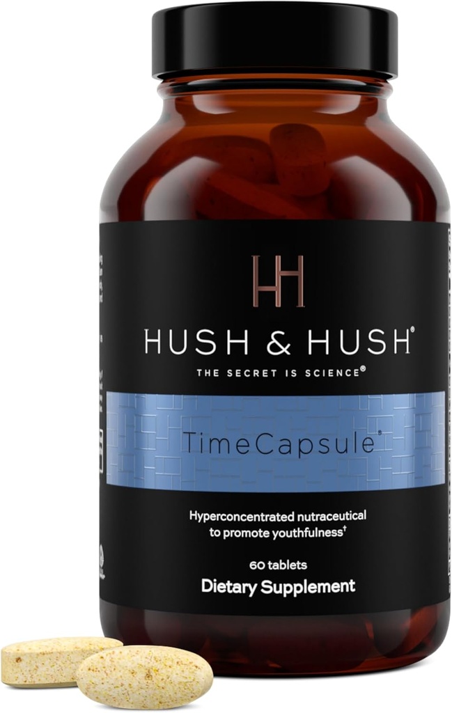 Hush " Hush TimeCapsule Multivitamin, Multivitamina de Mujeres, Multivitamínico de Hombres, Nutracéuticos Limpio Suplementos que Contiene Ácido Hialurónico, Vitamina C, Zinc, Vitamina B12, Vitamina E - 60 Tabletas