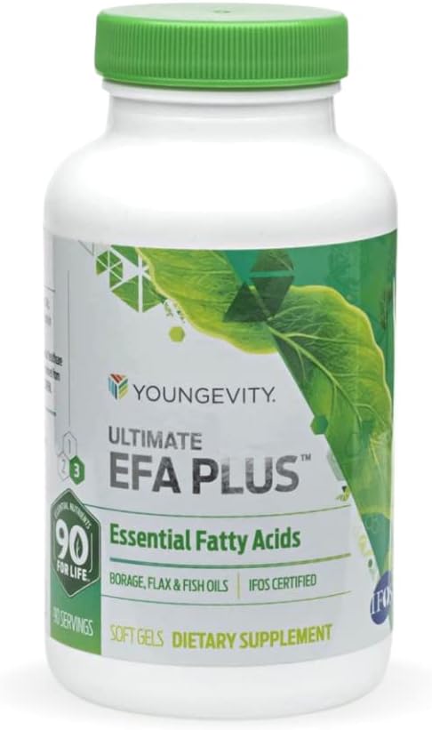 Youngevity Ultimate EFA Plus – ácidos grasos esenciales, 90 geles blandos – Fórmula de aceite de pescado equilibrada para el corazón, el cerebro, la articulación, la salud de la piel – Omega-3, Omega-6, Omega-9