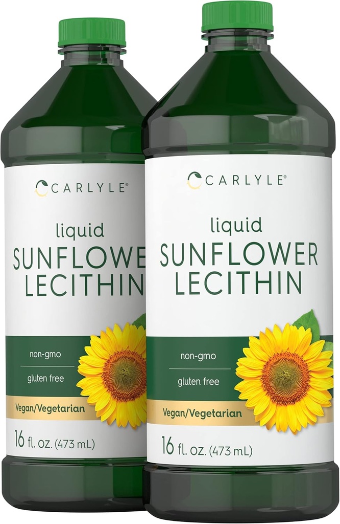 Carlyle Sunflower Lecithin Liquid | 16 oz | 2 Pack | Vegan, Vegetarian, Non-GMO, Soy Free, Gluten Free