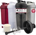 GOMOYO [4-Pack] 28-Ounce Shaker Bottle ← Bulk Protein Shaker Botella con Action-Rod Wire Mixer Silencio Shaker Cups son BPA Gratis y Dishwasher Safe TEN Black, White, Gray &amp; Maroon