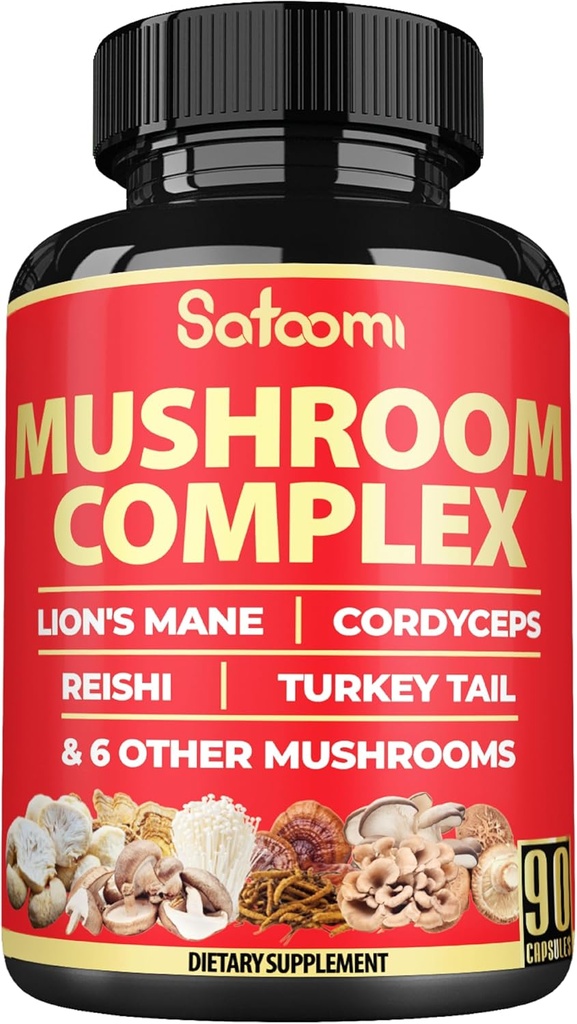 Satoomi 90 Capsules - 10in1 Turquía Tail Suplemento con Lions Mane, Turquía Tail Mushroom, Reishi Mushroom &amp; Otros - por 90 días
