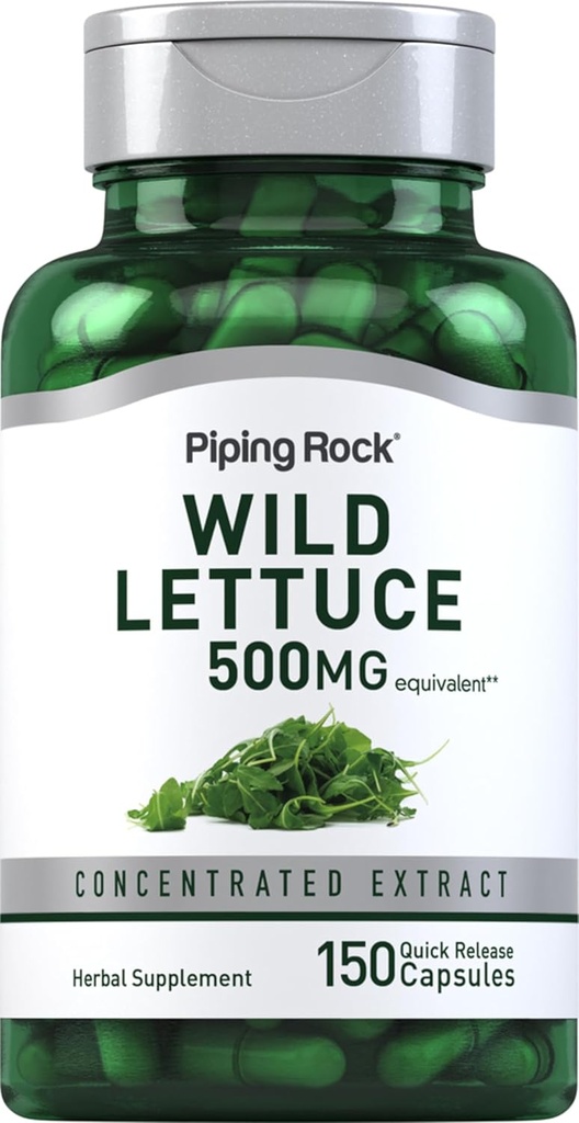 Piping Rock Wild Lettuce Extract  500mg  150 Capsules ← Concentrado Herbal Supplement Silencio Non GMO, Gluten Free