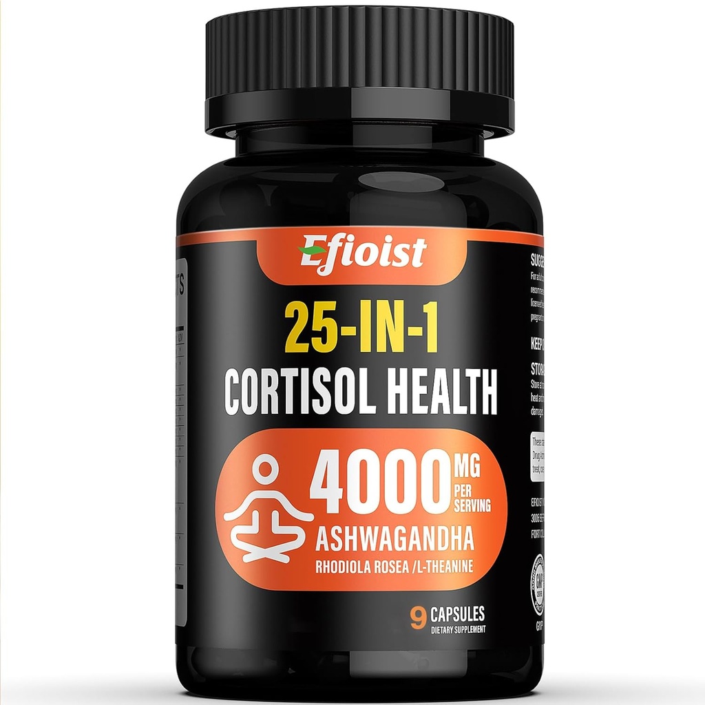 Cortisol Health Supplement, 25-in-1 Cortisol Reducer for Women &amp; Men, Cortisol Supplements for with Ashwagandha, Rhodiola Rosea, L-Theanine, 9 Capsules