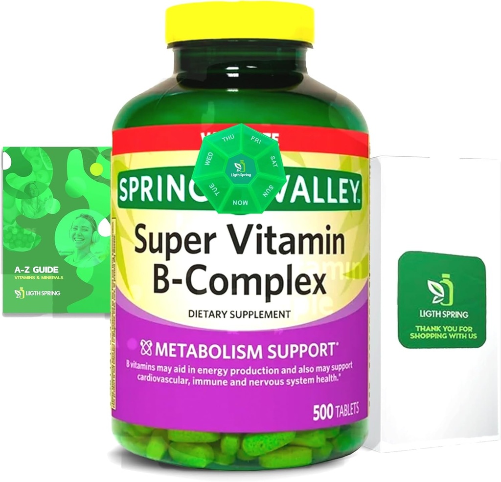2 Pack- Light Spring Super B-Complex Tablets – Vitamin B6, B12, C, Thiamine, Biotin – Gluten-Free, Complete Dietary Supplement with Light&Spring Guide – Supports Energy & Immunity