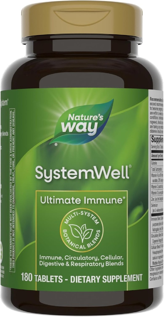 Nature's Way Systemwell Ultimate Immune*, con Vitaminas C, A, D, Zinc, Selenium, Multi-System Botanical Blends Incluyendo Immune, Respiratory, Digestive, & Circulatory, 180 Tablets (Packaging May Vary)