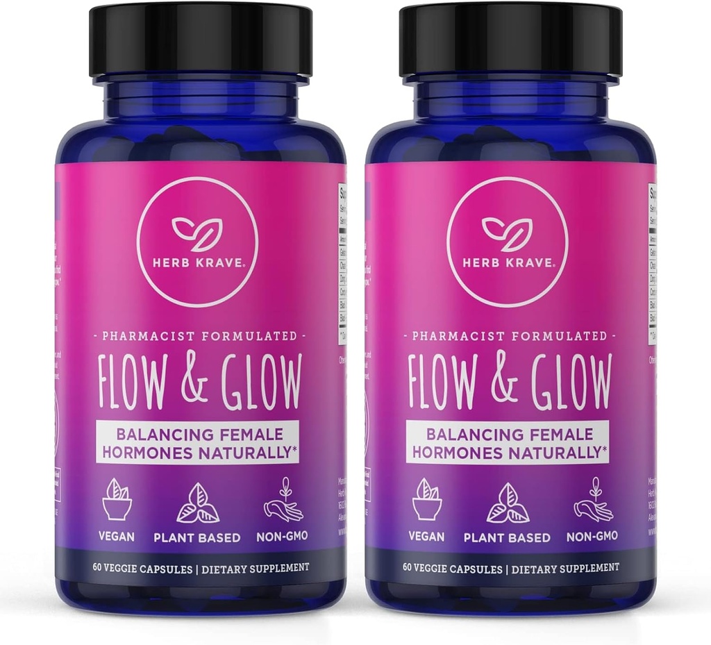 Balance de hormonas naturales de flujo y flujo para las mujeres - PMS &amp; Alivio de la menopausia para los cáñamos, mudos de muda " Night Sweats with Donq Quai " Black Cohosh for Menopause - 60 cápsulas Vegan (2 Pack)