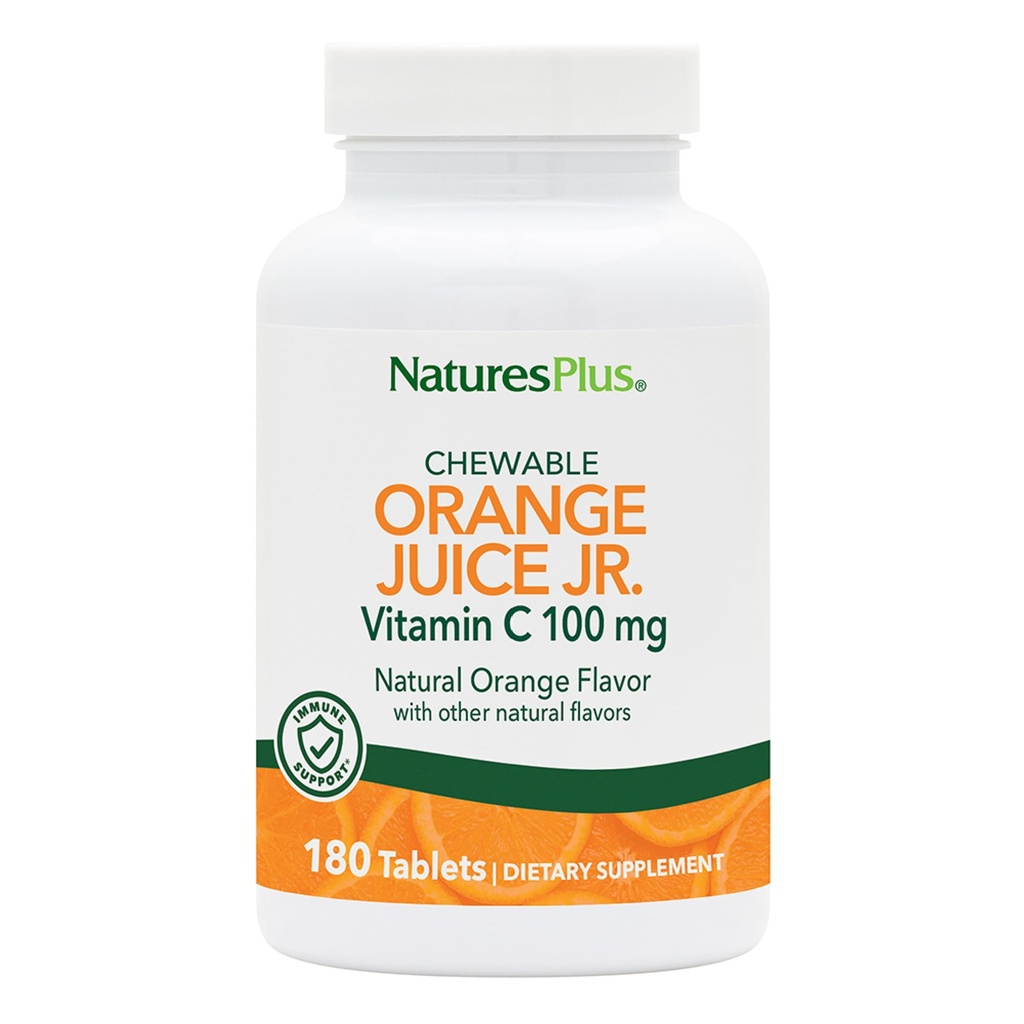 NaturesPlus Orange Juice Jr. - 180 Chewable Tablets - 100 mg Vitamin C - Immune System Support - Gentle on The Stomach - Vegan, Gluten Free - 180 Servings