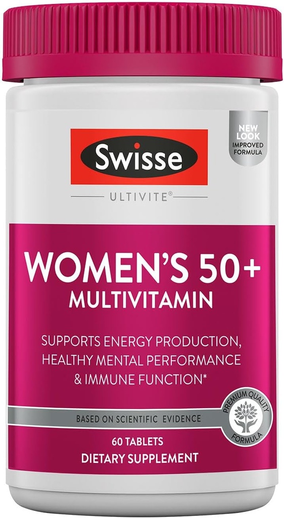 Swisse Daily Multivitamin for Women 50 and Over TEN 41 Vitaminas, Antioxidantes y Minerales + Adaptogens TEN Energy, Stress & Immune Support TEN Womens 50+ Multivitamins Suplemento TEN 60 Tablets