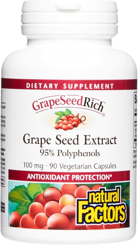 Factores naturales, GrapeSeedRich Grape Seed Extract, Antioxidant Support for Healthy Inflammatory Response, 90 Capsules