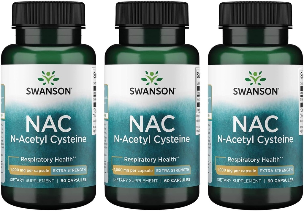 Swanson NAC N-Acetil Cysteine - Antioxidante Anti-Aging Respiratory Liver Support - Amino Acid Suplemento 1000 mg 60 cápsulas (3 Pack)