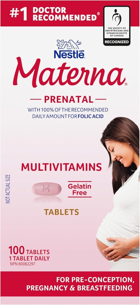 Materna Nestle Prenatal Postparto Vitamina &amp; Suplemento Mineral 100 Tabletas