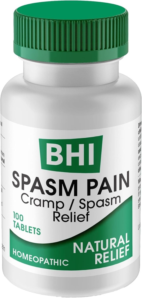 BHI Spasm Natural Relaxer Relief for Menstrual Cramps, Bloating, Aches & Muscle Spasms 5 Active Homeopathic Ingredients Naturally Soothe Whole Body Discomfort for Women - 100 Tablets