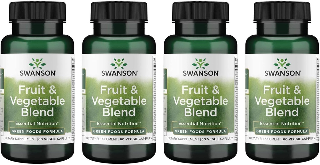 Swanson Fruit " Vegetable Blend - Natural Blend of Over 25 Fruits and Veggies Delivering Essential Nutrients - Powerful Green Foods Veggie Supplement - (60 Veggie Capsules) 4 Pack