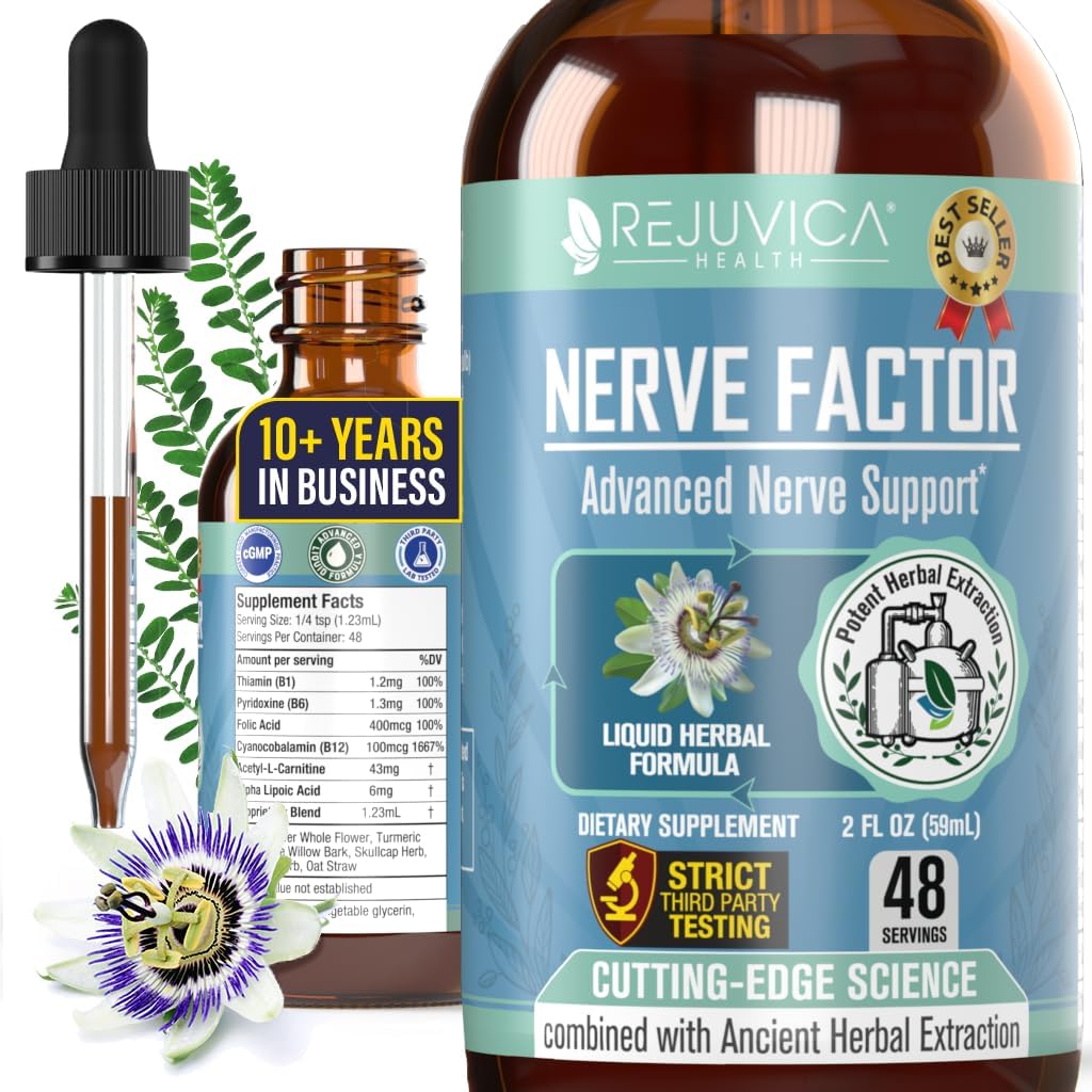Rejuvica Health NerveFactor - Advanced Nerve Support Supplement - Liquid Delivery for Better Absorption - Acetyl-L-Carnitine, Alpha Lipoic Acid, Vitamina B12, Folic Acid, White Willow Bark &amp; More!