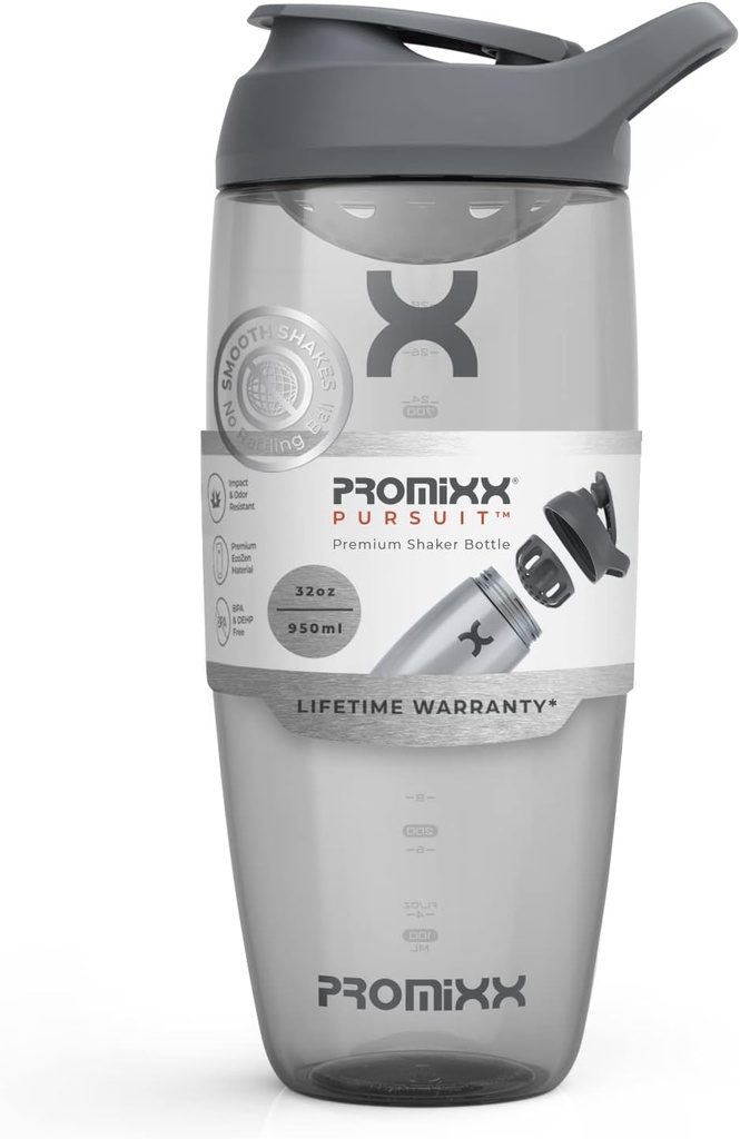 Promixx Pursuit Protein Shaker Bottle (32 oz) – Silent No-Ball Mixer, Leak-Proof Lid, BPA/BPS & Phthalate-Free ECOZEN – Easy-Clean Shaker Cup for Protein Shakes, Pre " Post-Workout Smoothies