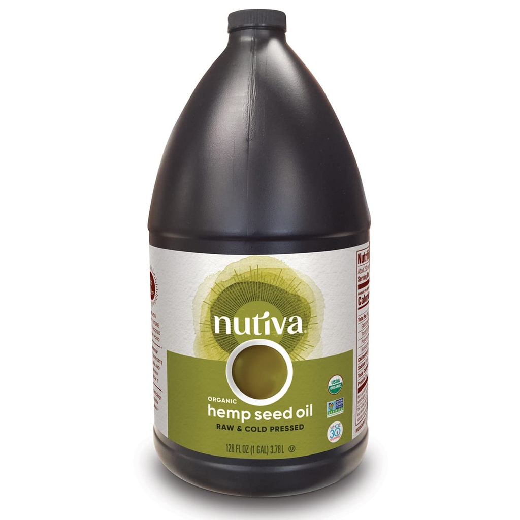 Nutiva Aceite de semilla de cáñamo orgánico, frío, sin refinar de no GMO, con cáñamo canadiense sostenible, 1 Gallon 128 Fl Oz