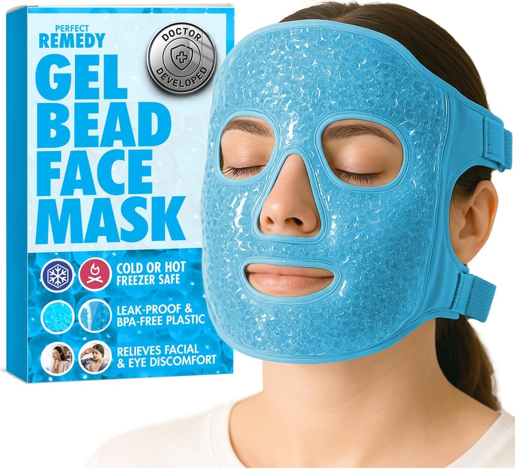 Perfect Remedy Face Ice Pack, Reusable Hot &amp; Cold Ice Face Mask, Gel Compresss for Helping with Puffy Eyes and aiding in Conditions of Swelling, Facial Spa Cooling Mask for Women and Men (Blue)