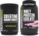 NutraBio Creatine Monohydrate, Unflavored, 500g and Whey Protein Isolate, Strawberry Ice Cream, Suplemento Bundle - Muscle Energy, Lean Muscle Growth, Recovery, and Strength