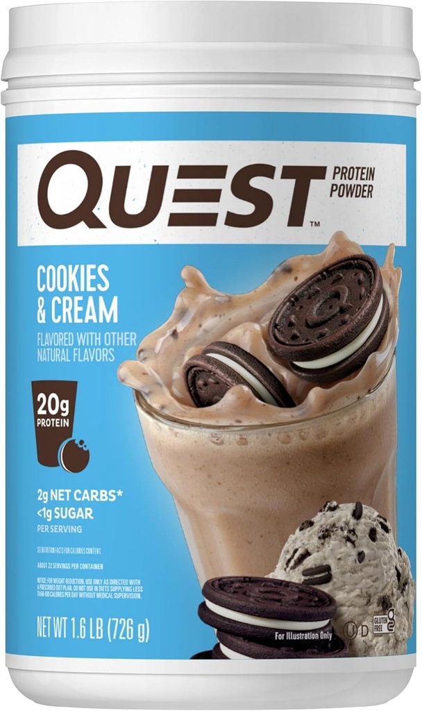 Quest Nutrition Cookies " Cream Protein Powder, 20g Protein, 1g Sugar, Low Carb, Gluten Free, 1.6 Libra, 24 Servimientos