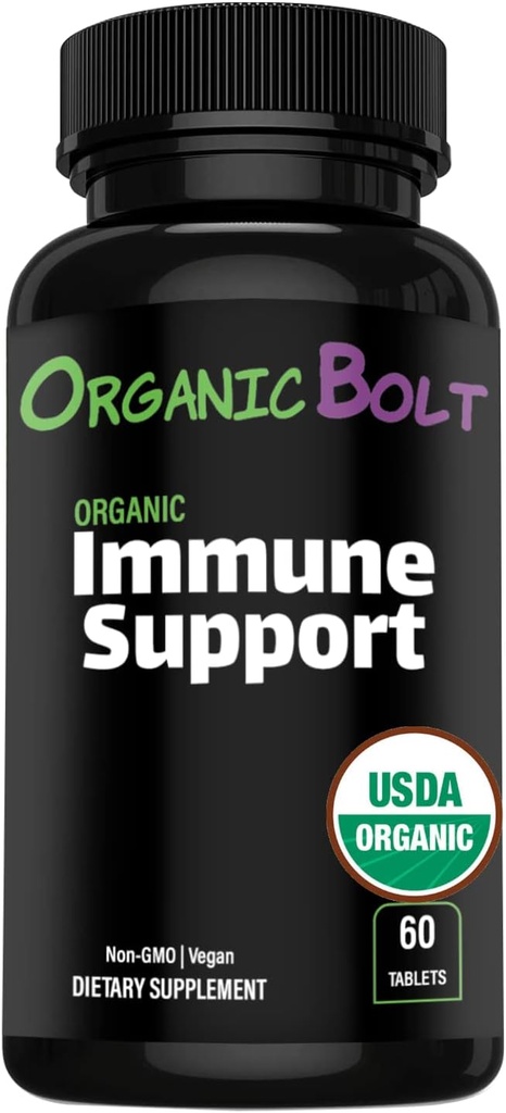 USDA Organic Immune Support Supplement, High Potency 7-in-1 Immunity Booster Tablets with Vitamin C, Elderberry, Ginger, Moringa Leaf Powder, Garlic &amp; More - Vegan &amp; Non-GMO, 20 Servings