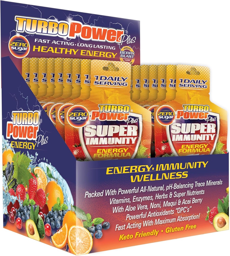 Turbo Power Plus Immune Support 1 Oz. Energy Formula: 17 Powerful Antioxidants, 47 Vitamins, Enzymes, Vitamin D3, Vitamin A, Vitamin C, Zinc, and All-Natural pH-Balancing Trace Minerals