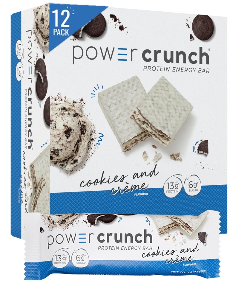 Power Crunch Protein Bares, High Protein Snacks con Delicious Taste, Cookies y Crème, 1.4 Ounce (12 Conde)