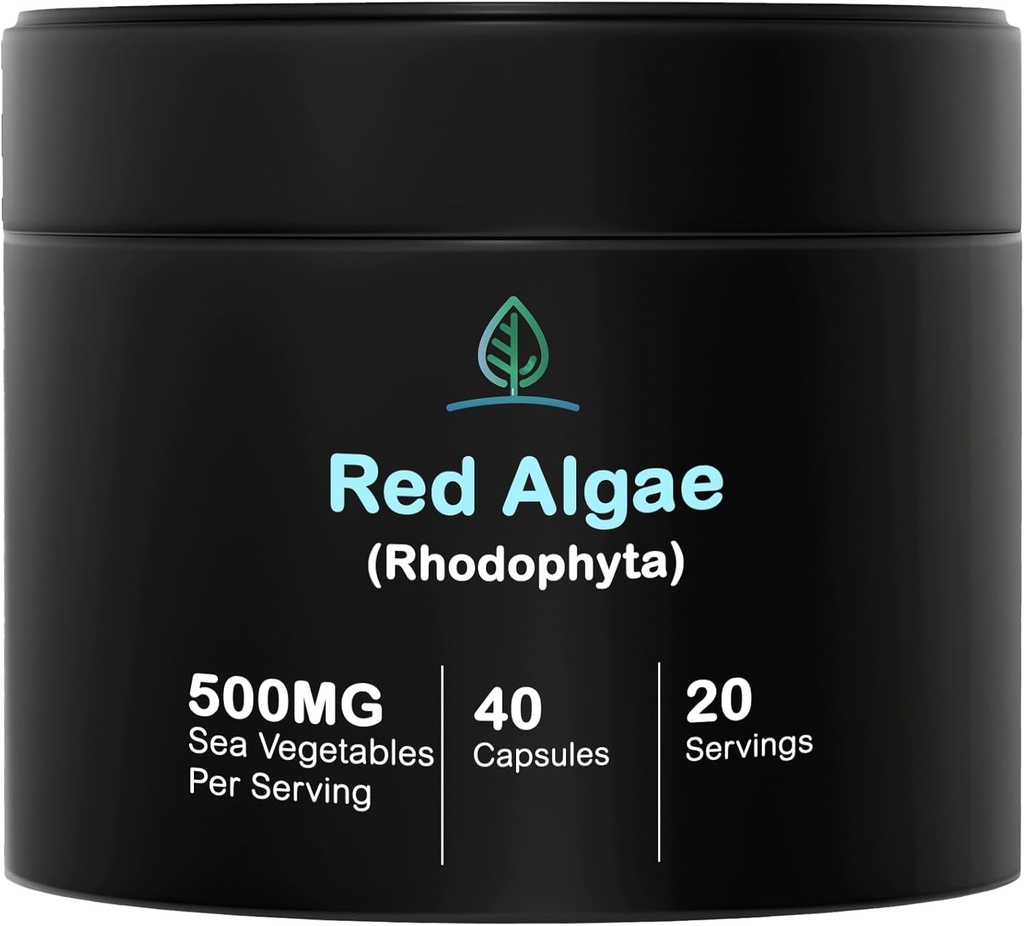 Holistic Bin Red Marine Algae Capsules Gigartina y Dumontiacea Red Algae Suplementos TEN Gluten Free, Vegan, Wild Harvested TEN Rich in Vegan Omega 3 (40 Capsules)