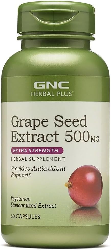 GNC Herbal Plus Grape Seed Extract 500mg Supplement, Extra Strength, Vegetarian, 60 Servings