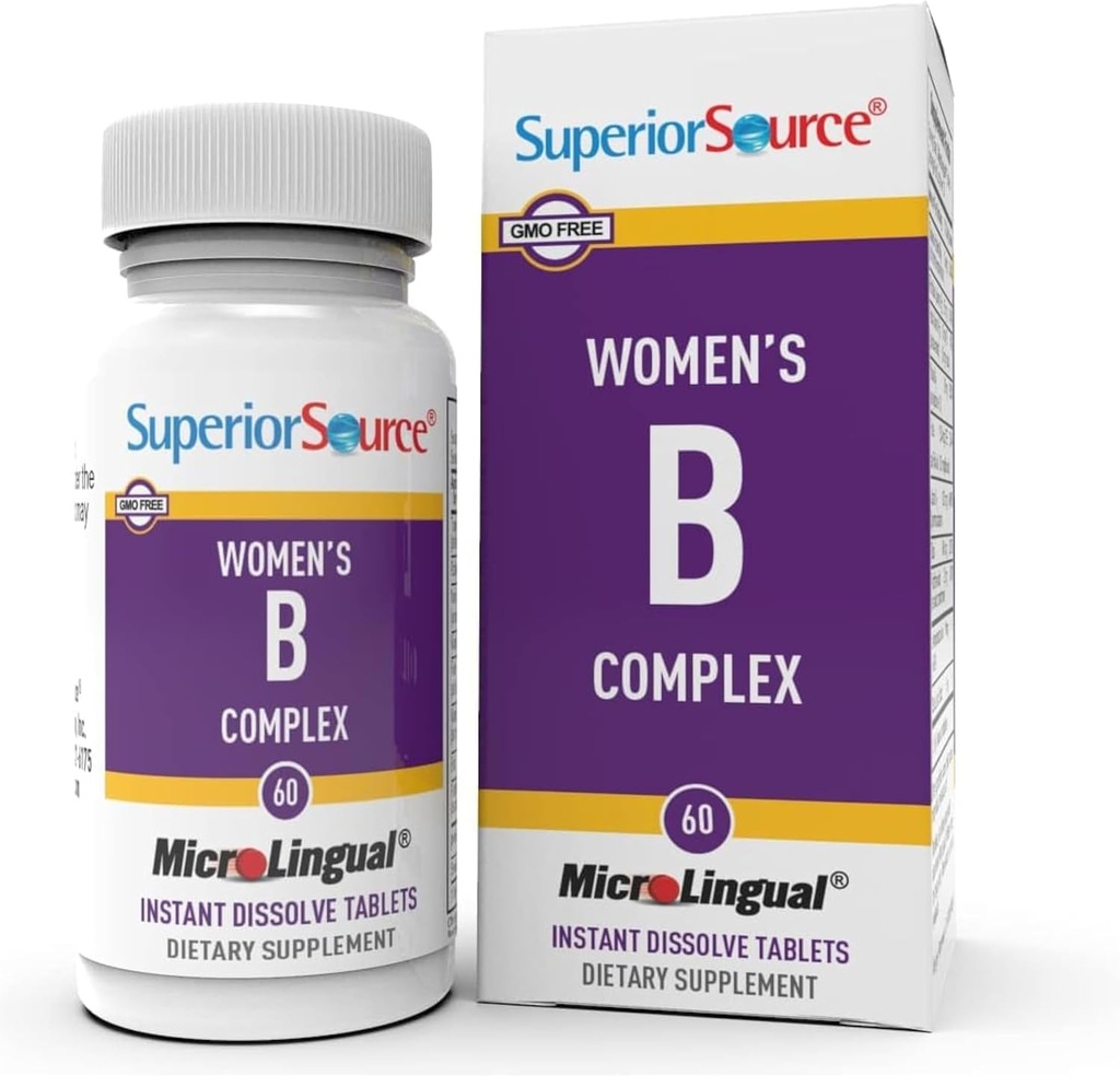 Complejo de las mujeres de origen superior B - Suplemento de apoyo energético para las mujeres - Multivitamínico con vitamina B12, vitamina B3 &amp; Más - B Suplemento de vitaminas Ayuda a la salud cardíaca - 60 Tablas de disolución sublingual