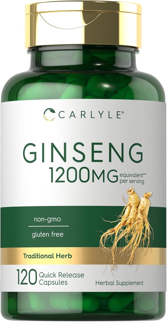 Carlyle Ginseng Extract Supplement | 120 Capsules | 1200mg | Pills for Men & Women | Non-GMO and Gluten Free