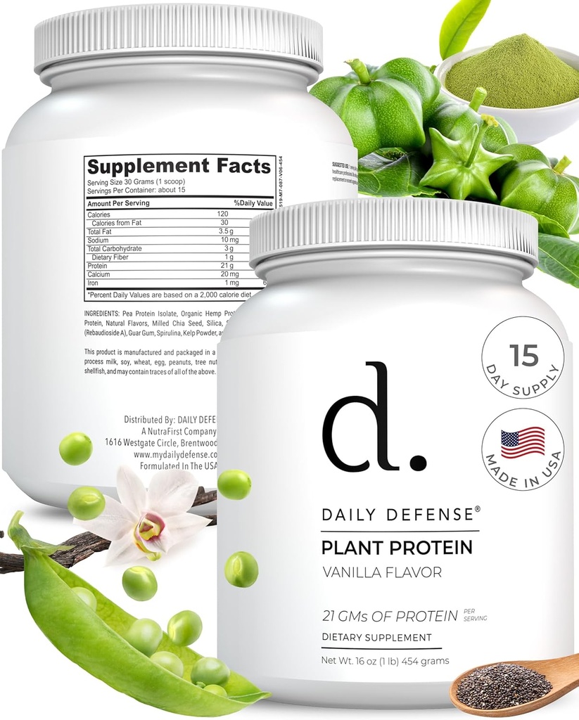 Vainilla Protein Powder - 454g de Proteína de base vegetal con 21g de Proteína Vegan por Scoop - 15 Serviciones de polvo de proteína de bajo azúcar para hombres y mujeres