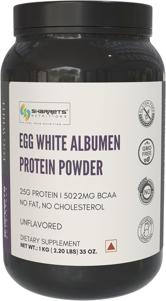 Egg White Albumen Protein Powder, 2.2 lbs Unflavored, Protein Powder for Women Men Adults Athletes Bodybuilding Beginners Boys Girls Family, Halal Certified - Non GMO, Gluten Dairy Free