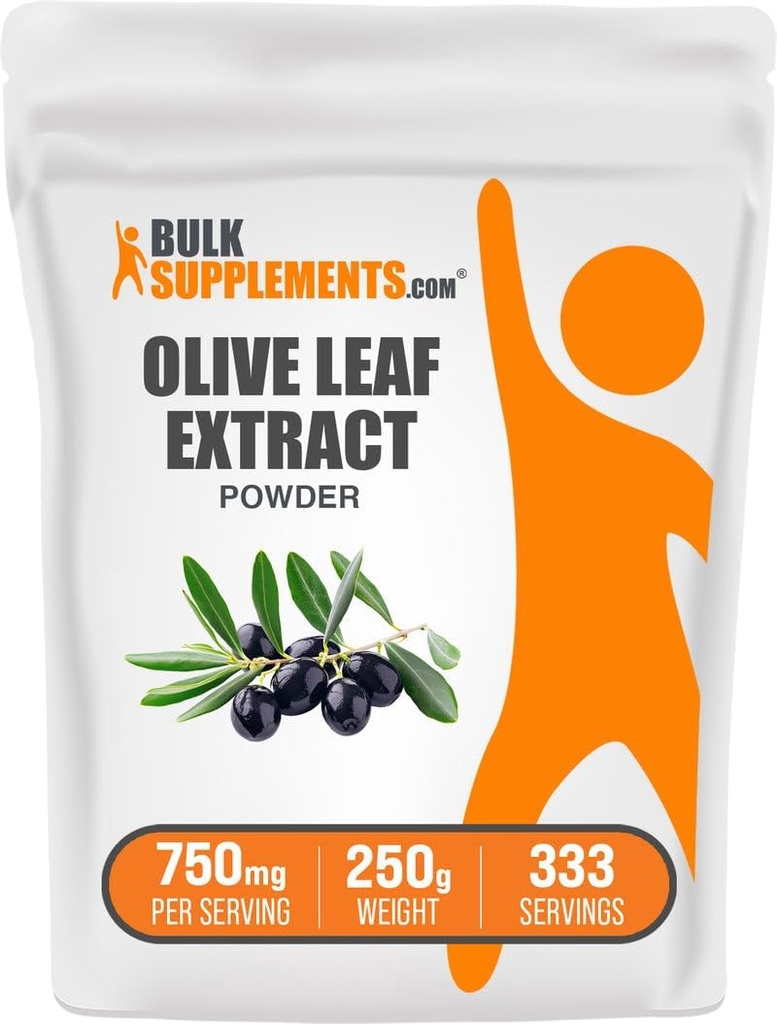 BulkSupplements.com Extract Powder de hoja de oliva - Suplemento herbal, Fuente antioxidante, Polvo de hoja de oliva - Gluten Free, 750mg por ser, 250g (8.8 oz) (Pack of 1)