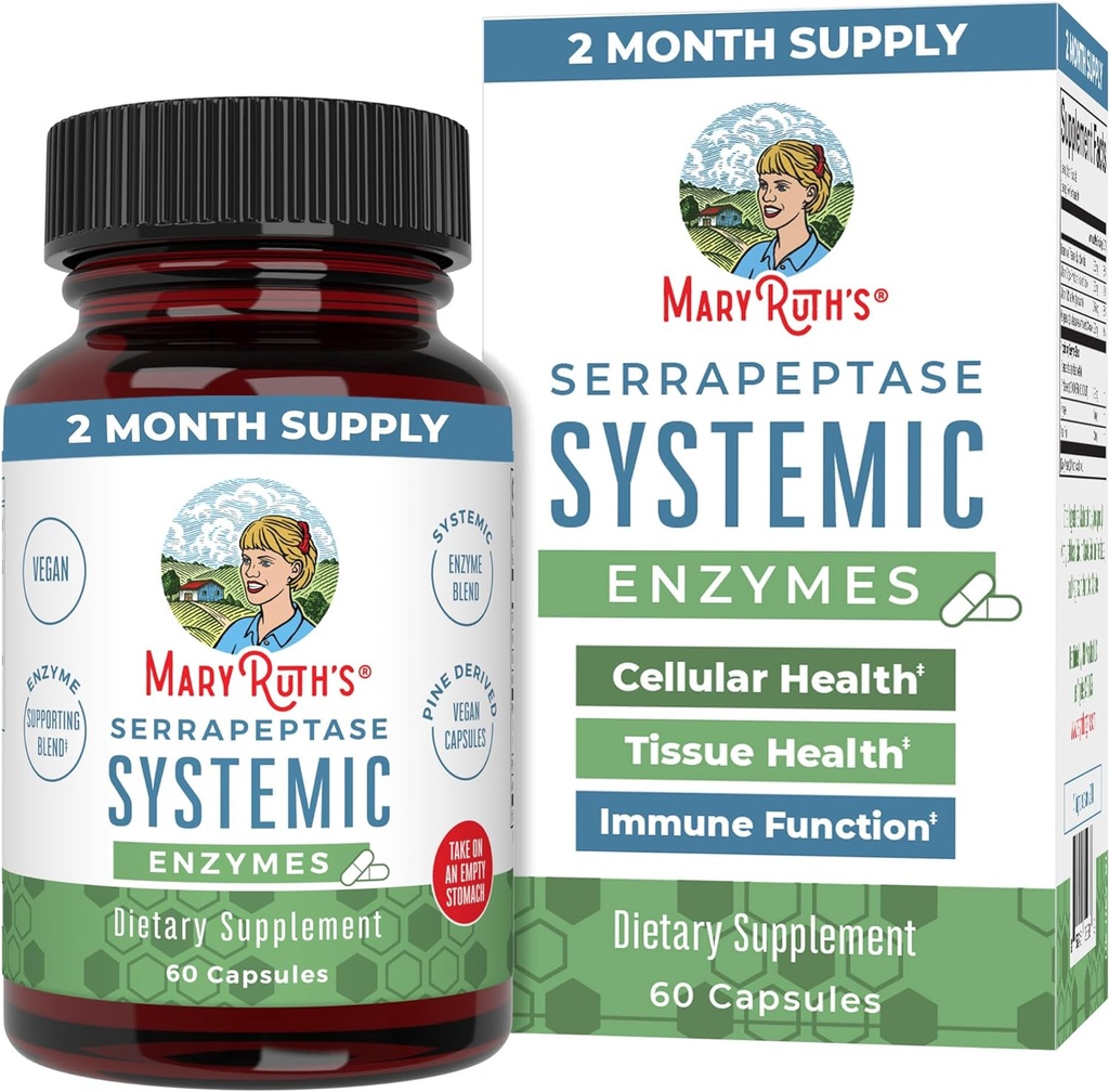 MaryRuth Organics Serrapeptase Enzymes Capsules TENIDO Hasta 2 Mes de Suministro Silencioso Suplemento para Alta Potencia Sinus Relief Pills Tortura Tissue Health and Cellular Health TEN Vegan ANTE Gluten Free TEN 60 Conde