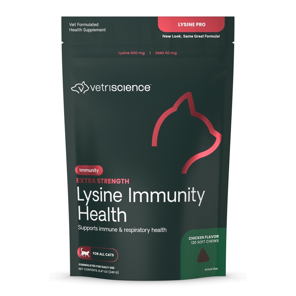 VETRISCIENCE Extra Strength Lysine Immunity Health Chews - Immunity Supplement for Cats of All Ages - Supports Immune Function, Eye Health & Cardiovascular Function - 120 Count