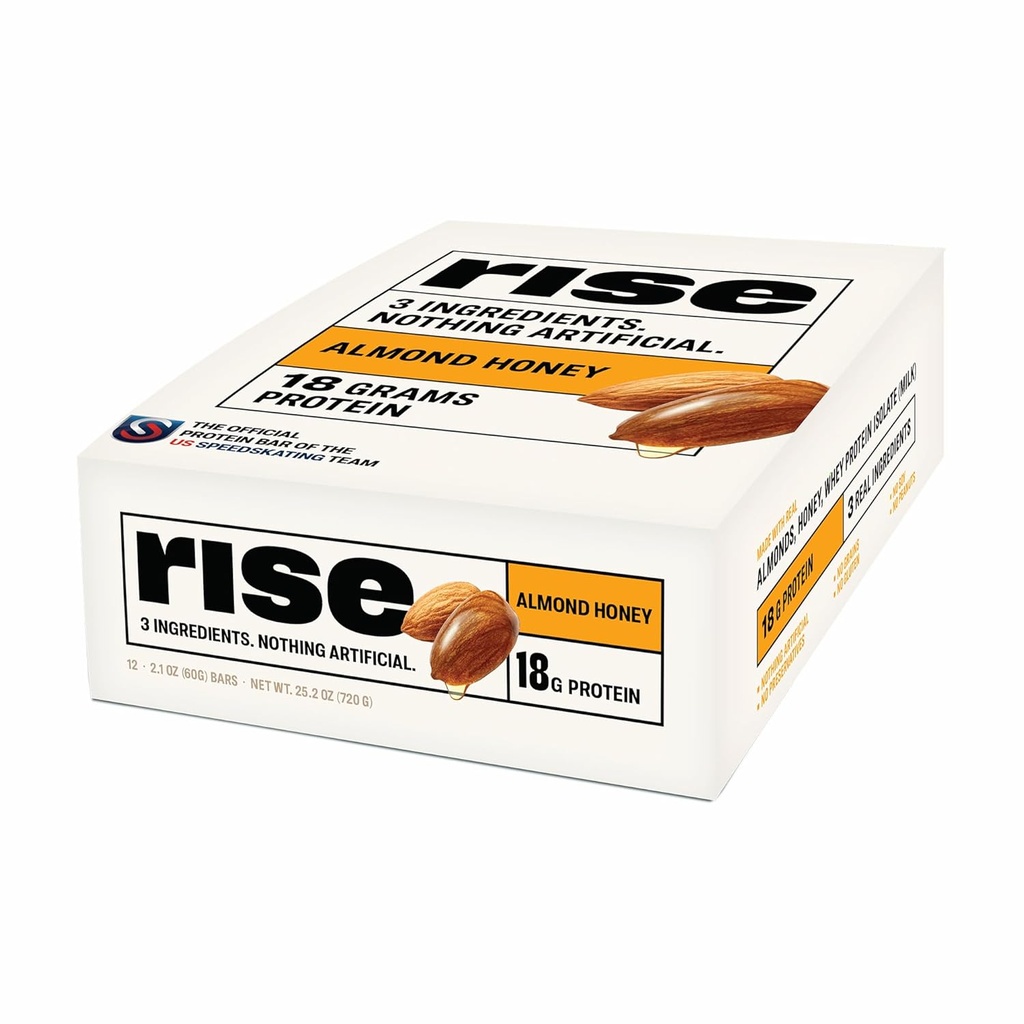 Rise Breakfast Whey Protein Bares Almendro Honey, 18g Protein, 2.01 oz (12 Pack)