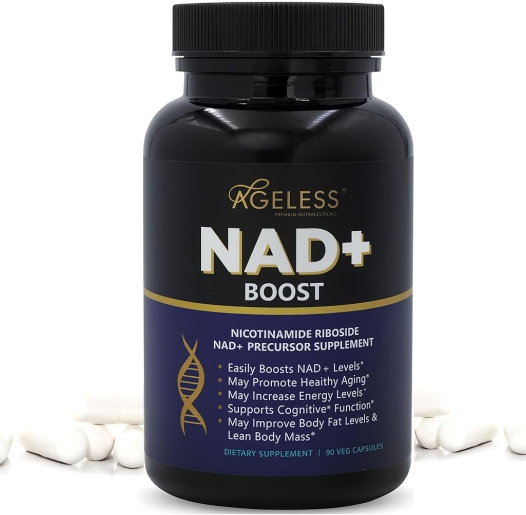 NAD+ Suplementos para Mujeres y Hombres   300mg Nicotinamide Riboside Chloride Silencio Dietario Suplemento para Anti-Envejecimiento Apoyo a la Energía, Focus, Stamina, Metabolismo Gordo " Función Cognitiva – 90 cápsulas