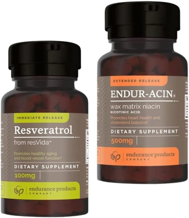 Endurance Products Resveratrol Supplement – Grape Skin Extract - 100mg Trans-Resveratrol Antioxidant and ENDUR-ACIN Niacin - Vitamina B3 Niacin 500mg Extended Release " Low-Flus