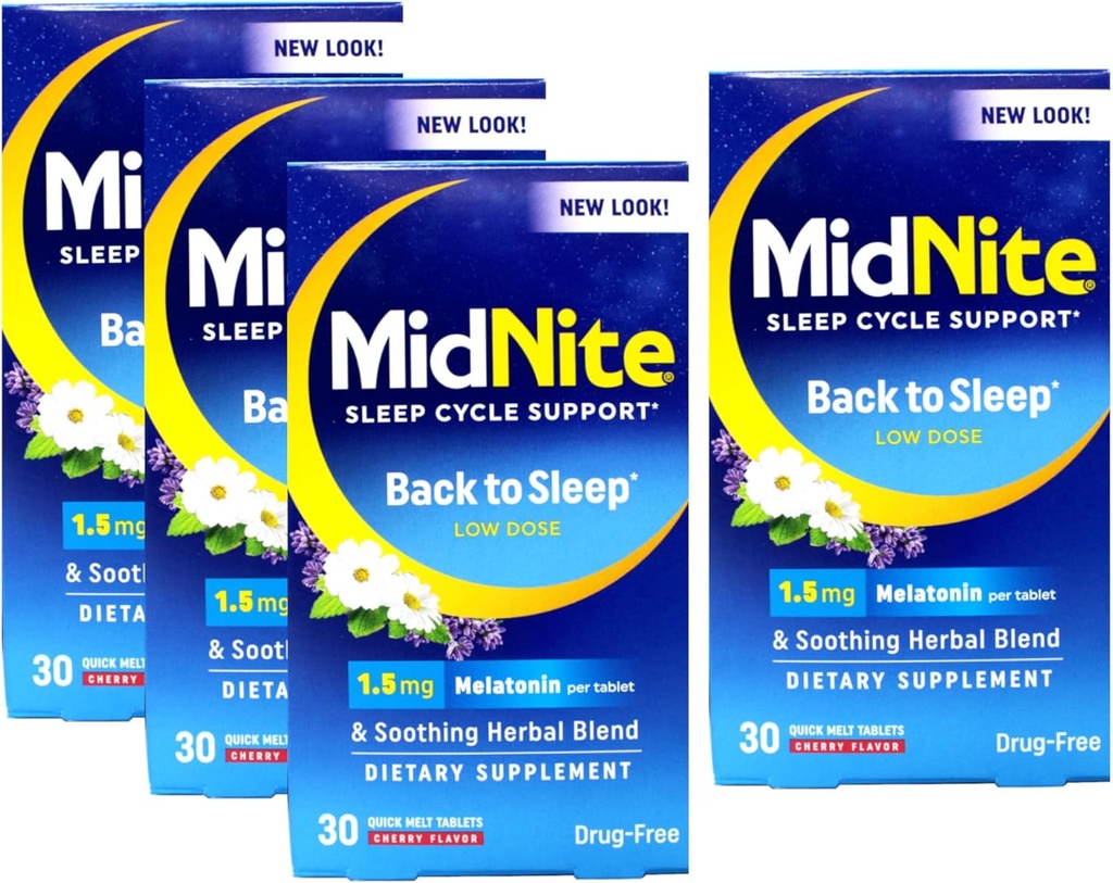 Midnite Sleep Aid for Occasional Sleeplessness, 30 Chewable Cherry Tablets Every (Value Pack of 4)