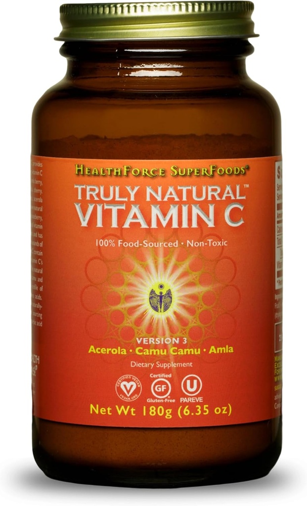 SUPERFOODES DE HEALTHFORCE Verdaderamente Vitamina Natural C - Suplemento de Apoyo Inmunitario con Camu Berry - Suplemento de Vitamina C para la Salud Inmune - Vegano, No GMO - 180 Gramos, 30 Servimientos