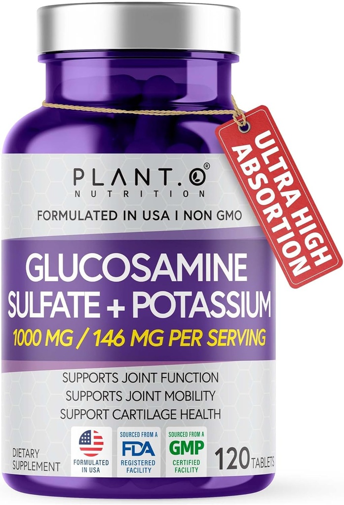 Glucosamine Sulfate with Potassium | Strong Joint Support Supplement | Supports Cartilage and Connective Tissues | Aids Knee and Bone Structure | 120 Tablets