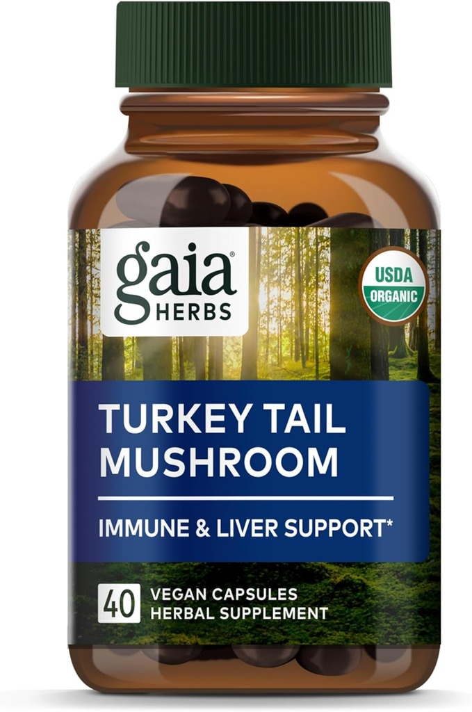 Gaia Herbs Turkey Tail Mushroom - Immune Support Supplement to Help Maintain Liver Health - with Organic Turkey Tail Mushroom Fruiting Body Extract - 40 Vegan Capsules