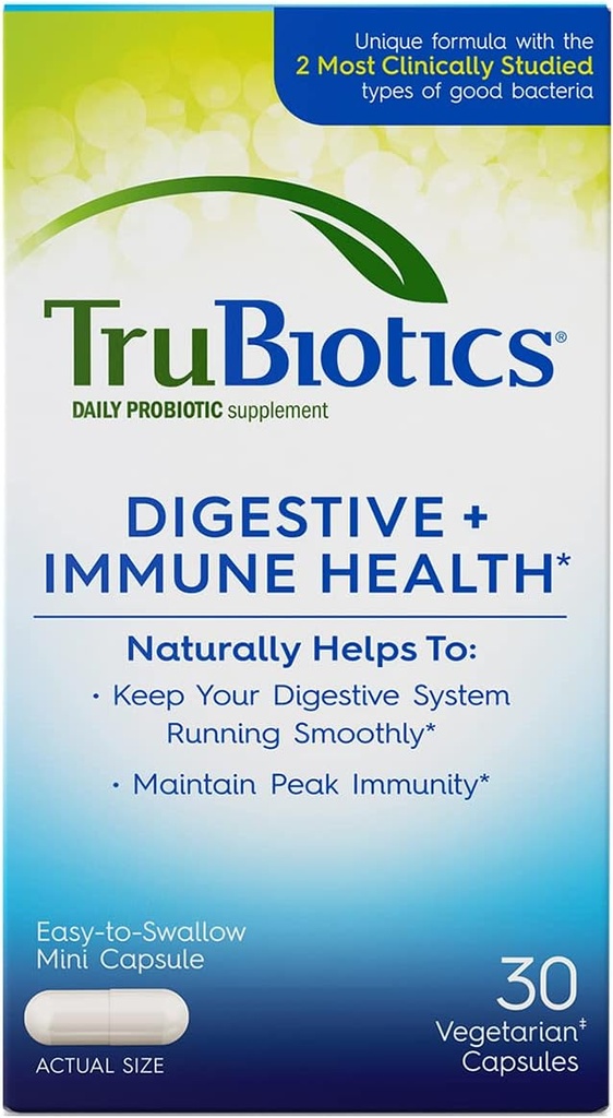 TruBiotics Daily Probiotic, 30 cápsulas - Gluten Free, Soy Free Digestive + Immune Health Support Suplemento para Hombres y Mujeres (New Look)